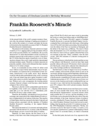 2005-03-04: On the Occasion of Abraham Lincoln’s Birthday Memorial: Franklin Roosevelt’s Miracle