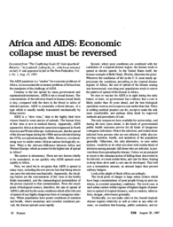 1987-08-28: AIDS and Africa: Economic Collapse Must Be Reversed