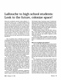 1988-02-19: LaRouche to High School Students: Look to the Future, Colonize Space