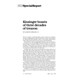 1982-06-01: Kissinger Boasts of Three Decades of Treason