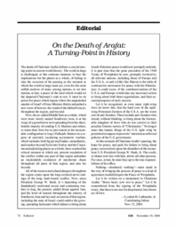 2004-11-19: Editorial: On the Death of Arafat: A Turning Point in History