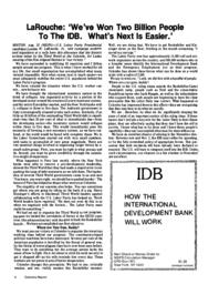 1976-08-31: LaRouche: ‘We’ve Won Two Billion People to the IDB. What’s Next Is Easier.’
