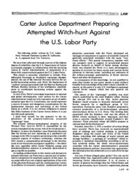 1977-01-25: Carter Justice Department Preparing Attempted Witch-Hunt Against the U.S. Labor Party