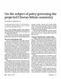 1993-03-26: On the Subject of Policy Governing the Projected Clinton-Yeltsin Summitry