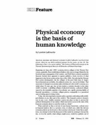 1994-02-25: Physical Economy Is the Basis of Human Knowledge, Part I