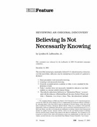 2003-01-17: Reviewing an Original Discovery: Believing Is Not Necessarily Knowing
