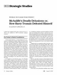2003-08-29: World Nuclear War When? McAuliffe’s Deadly Delusions: or, How Harry Truman Defeated Himself