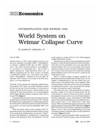 2006-04-28: Hyperinflation Like Weimar 1923: World System on Weimar Collapse Curve