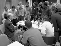 2003-03-22: Lyndon LaRouche with students at Schiller Institute conference, Bad Schwalbach, Germany