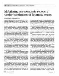 1988-01-29: An Open Personal Letter to German industrialists: Mobilizing an Economic Recovery under Conditions of Financial Crisis