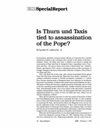 1985-02-05: Is Thurn und Taxis Tied to the Assassination of the Pope?