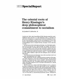 1985-06-04: The Oriental Roots of Henry Kissinger’s Deep Philosophical Commitment to Socialism