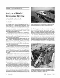 2005-12-09: Follow-Up on Ford Letter: Auto and World Economic Revival