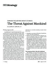 2012-08-31: Edward Teller Was Right at Erice: The Threat Against Mankind